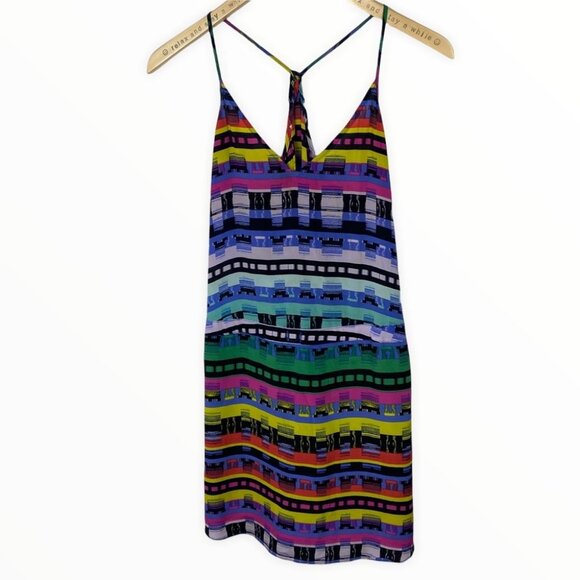 Rory Beca 100% Silk Waiverly Mini Dress Bohemian Print Shift V-Neck Size XS Boho - Picture 5 of 8